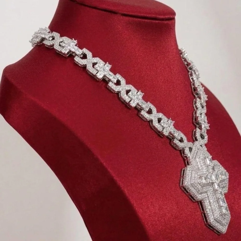 Diamond-Cut Silver Cross Pendant Necklace - White/Silver 20inch